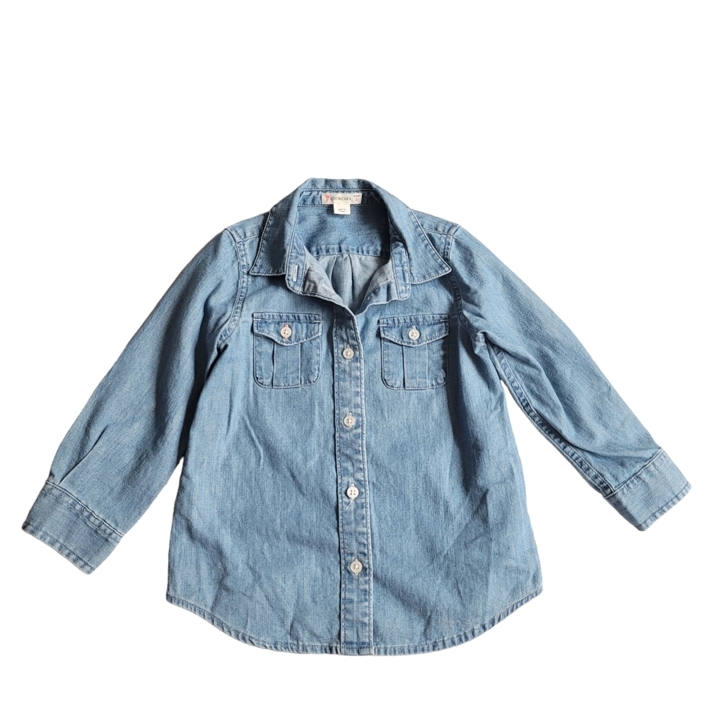 Crewcuts Girls Size 3 Chambray Blue Cotton Button Up Shirt